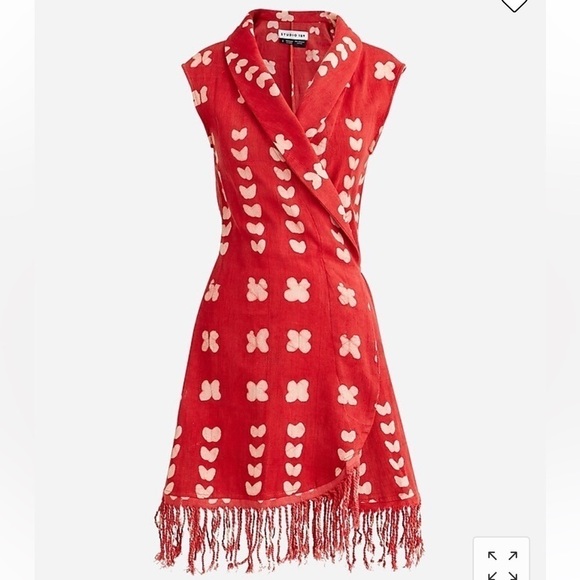 Studio 189 X J. Crew fringed wrap dress in dot BL582 Red White L - Picture 4 of 7